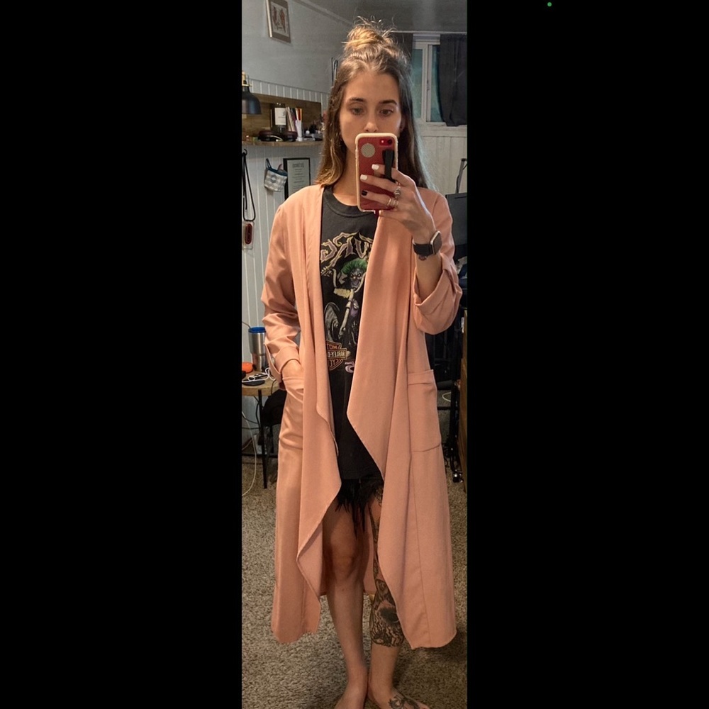 Dusty Rose Pink Blush Waterfall Duster Jacket